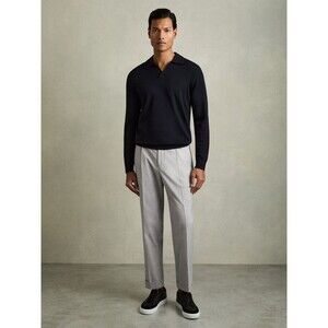 REISS Brighton Relaxed Drawstring Trousers with Turn-Ups Light Grey Size 32x27.5